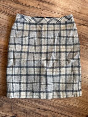 L.L. Bean Cream and Gray Plaid Wool Skirt